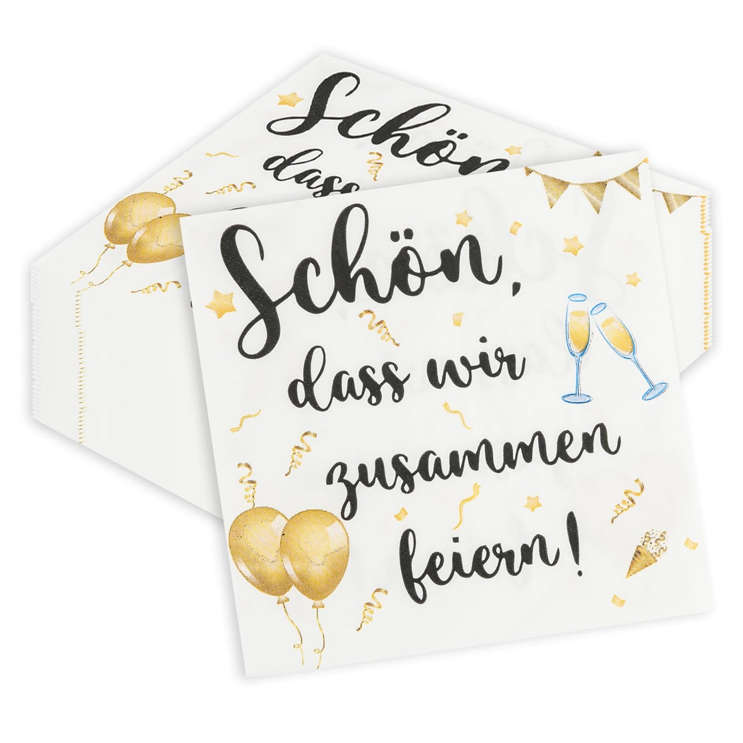 40 Stück Servietten Geburtstag 33X33cm,Servietten Spruch Schön, dass wir zusammen feiern,Weiß Partyservietten,für Geburtstag zur Babyparty Taufe und Hochzeit
