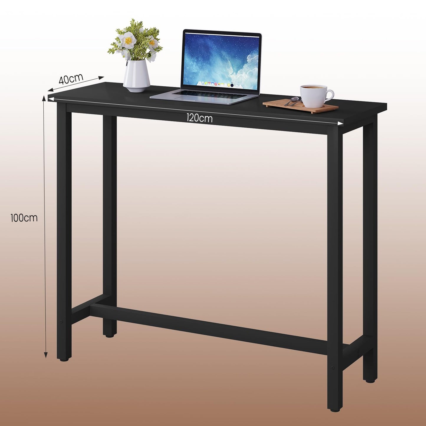 WOLTU 1x Bartisch Bistrotisch Stehtisch Esstisch, Metallgestell, Tischplatte aus MDF, Schwarz, 120x40x100cm(BxTxH)