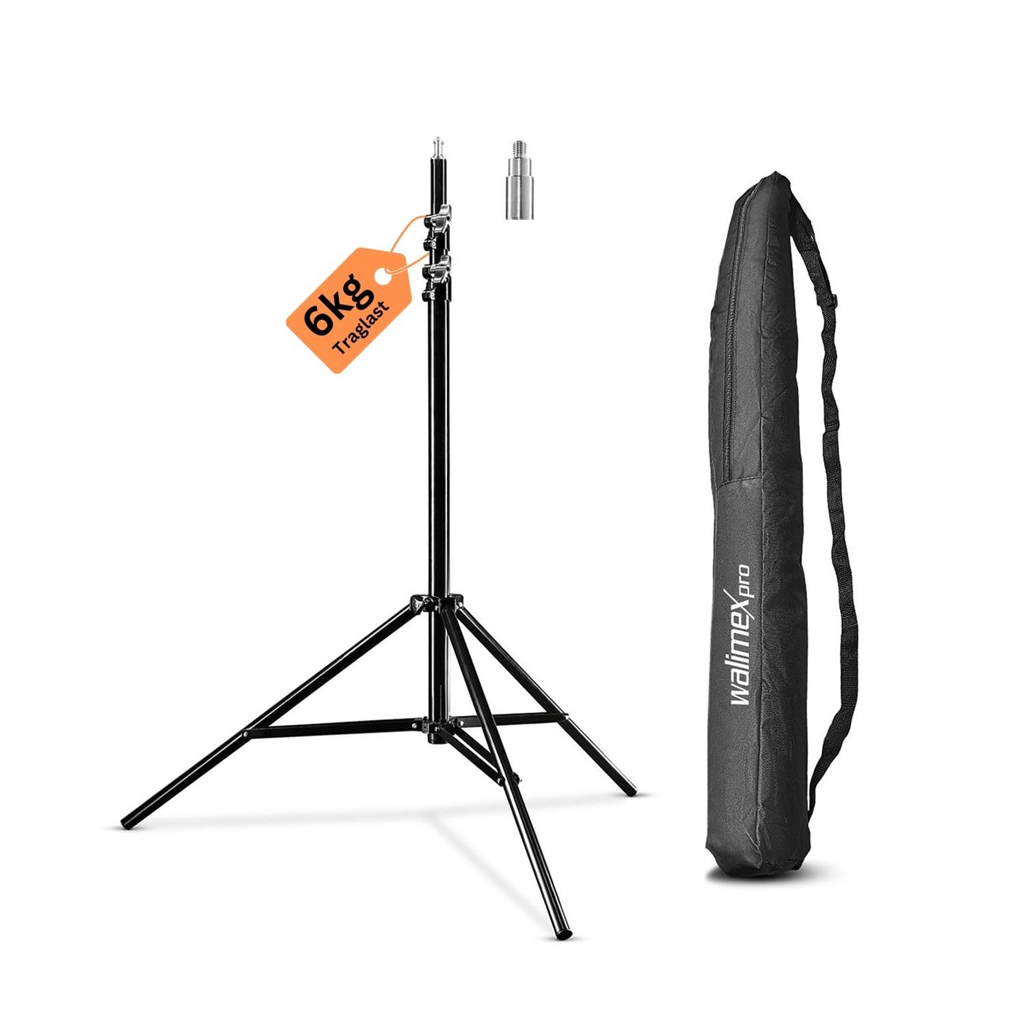 Walimex pro Lichtstativ WT-806 mit Federdämpfung I Höhe max. 256cm, sehr stabiles Lampenstativ belastbar bis 6kg, Beleuchtungsstativ für Ringlicht, Reflektor, Blitz & Video, inkl 3/8" Adapter & Tasche