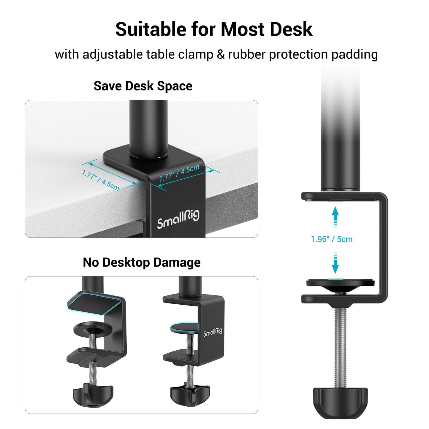 SmallRig Selection Kamera Tischstativ Lichtstativ mit 1/4"-20 Kugelkopf, 13"-35,4" verstellbares Tablet Halterung, Tisch Klemme für DSLR Kamera, Ringlicht, Live Streaming, Video Aufnahmen - 3488