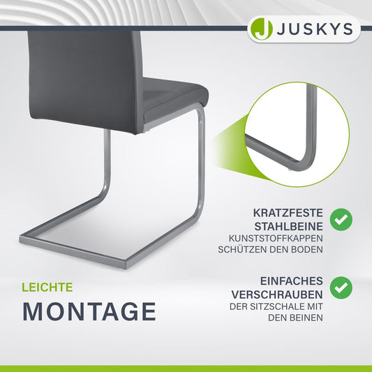 Juskys Freischwinger Schwingstuhl Vegas 4er Set - 4 Esszimmerstühle mit Rückenlehne, Küchenstühle aus Metall & Kunstleder - Stühle modern für Esszimmer, Wohnzimmer & Küche - Grau