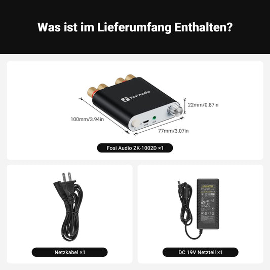 Fosi Audio ZK-1002D Mini Verstärker Bluetooth, 100W×2 Mini HiFi Verstärker 2.0 Kanal mit Bluetooth/USB/AUX-Eingängen, PC Audio Verstärker für Passive Lautsprecher/PC/Tablet