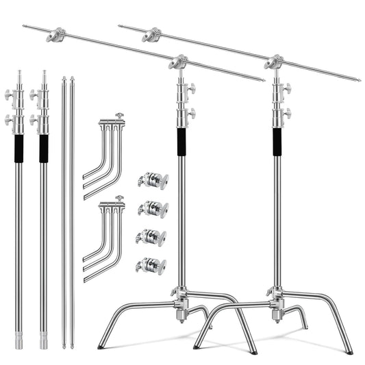 Soonpho 2-Pack C Stand Set Stativ Heavy-Duty Stahl C Ständer aus Edelstahl Silber 330 cm Verstellbares Lichtständer für Studio Softbox Reflektor Lichtstativ für Godox AD200 Pro SK400II Aputure 120D