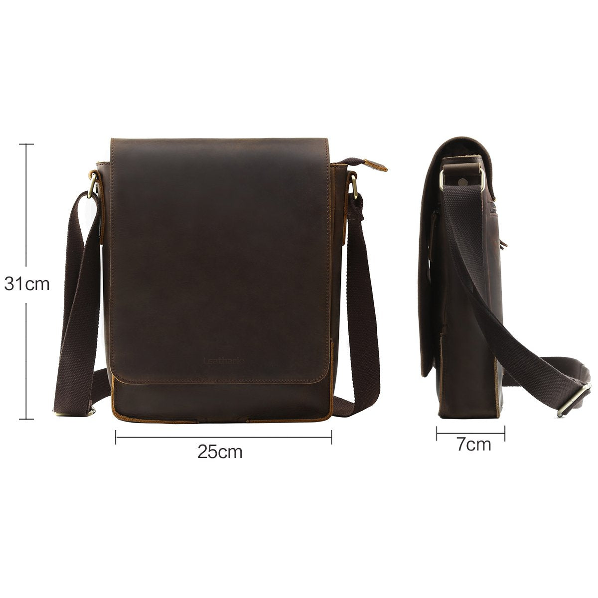 Leathario Herren Umhängetasche Schultertasche Leder 9.7Zoll Ipad mit 5 Steckfächern 25 x 7 x 31 cm für Alltage Freizeit