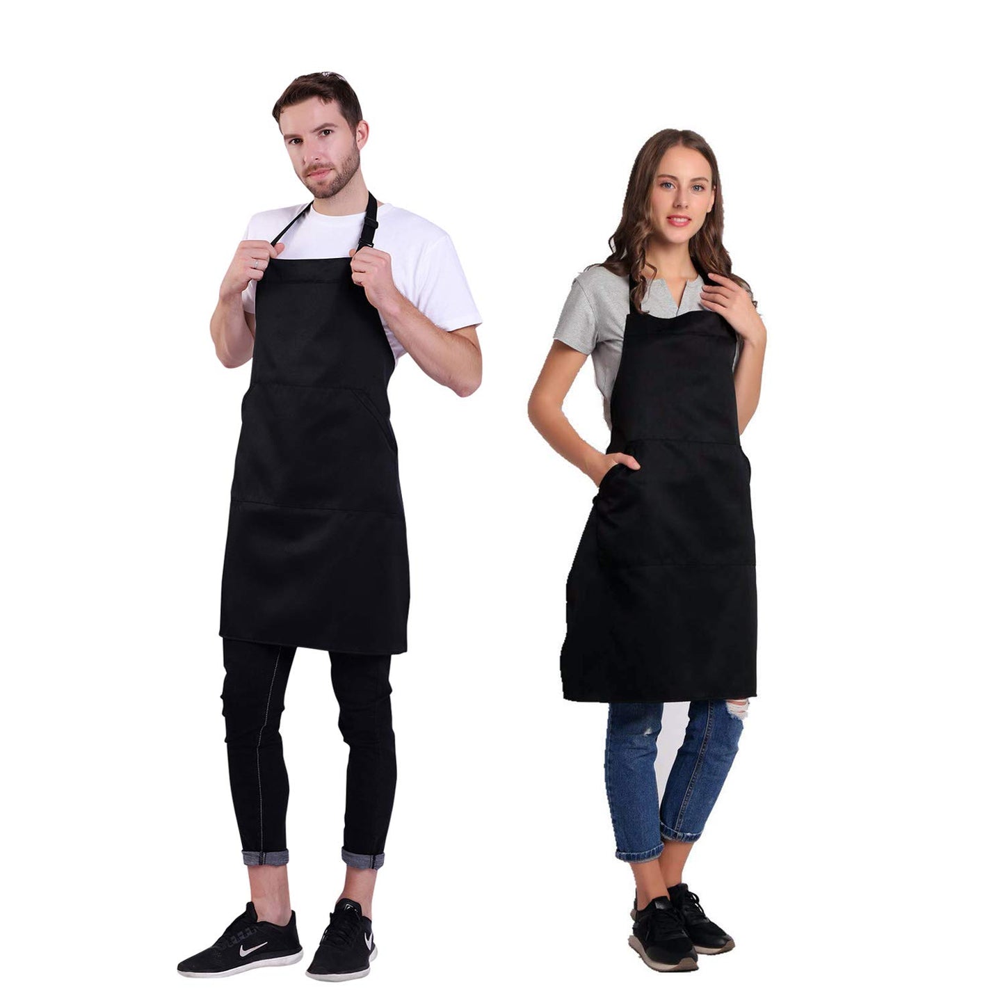 BIGHAS Verstellbare Schürze mit Tasche, Extra Lange Bänder für Damen und Herren, 18 Farben, für Koch, Küche, Zuhause, Restaurant, Cafe, Kochen, Backen, Gartenarbeit 27W×32L (Schwarz)