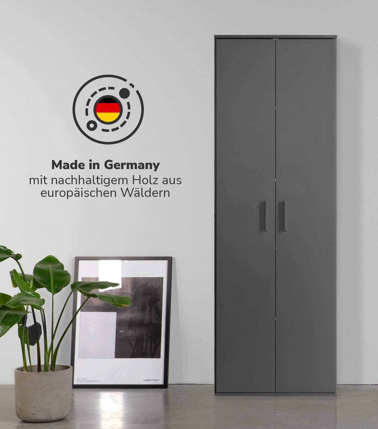 mokebo® Mehrzweckschrank 60cm Breite 'Der Lange', Aktenschrank, Büroschrank oder Schuhschrank in 60x180x34 cm (B/H/T), auch als Vorratsschrank oder Schrank aus Holz in Anthrazit-Schwarz