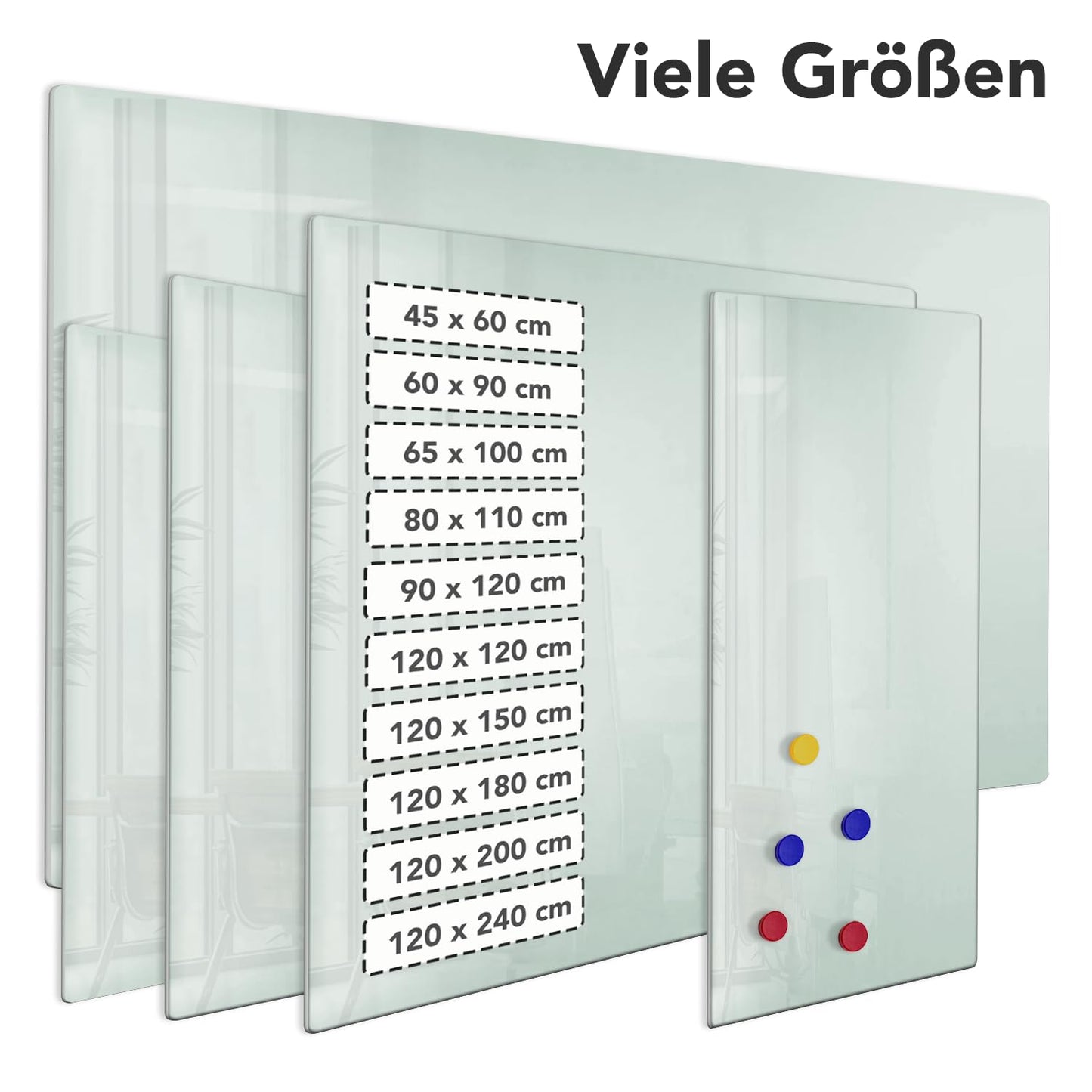 Floordirekt Glasboard magnetisch & beschreibbar, Glas-Whiteboard inkl. 5 Magnete - Magnettafel für die Wand - Schreibtafel Magnetwand Tafel Pinnwand Memoboard für Küche (Weiß, 65 x 100 cm)