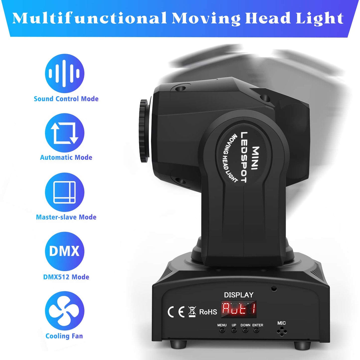 UKing 50W LED Moving Head,Disco Bühnenlicht mit 8 Muster 8 Farben Gobo Strahler,10/12 Kanäle,LED Lichteffekte für Bar Club Show