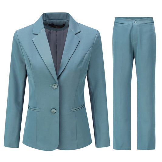 YYNUDA Hosenanzüge für Damen Fallendes Revers Zwei Einreiher Slim Elegant Taillierter Business Hosenanzug（Blau Grau L）