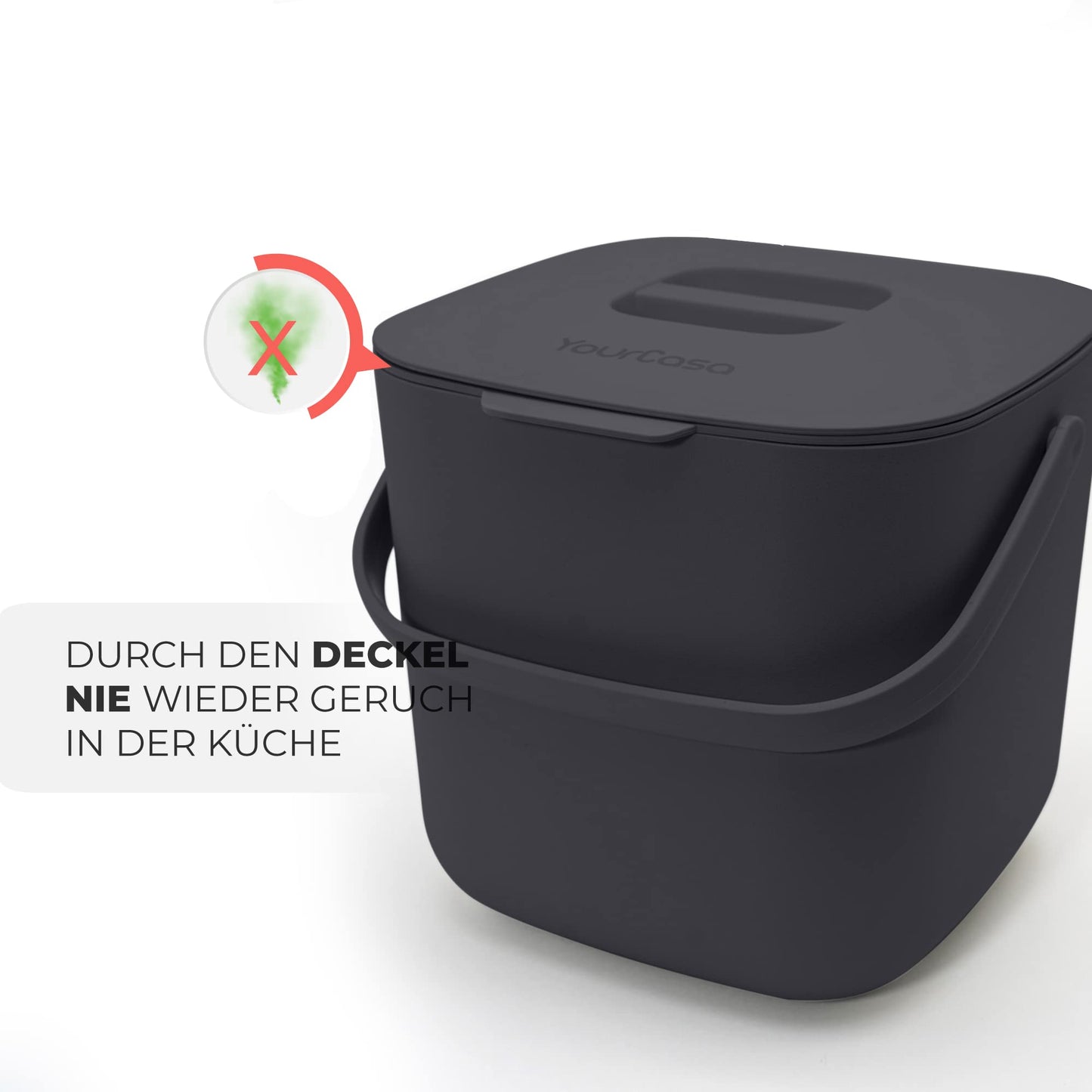 YourCasa Biomülleimer Küche 4L Komposteimer für alltäglichen Biomüll Behälter - Spülmaschinenfest - Geruchsdicht - Sieb - Bio Mülleimer klein mit Deckel Eimer Bioabfallbehälter Biotonne (4L Anthrazit)