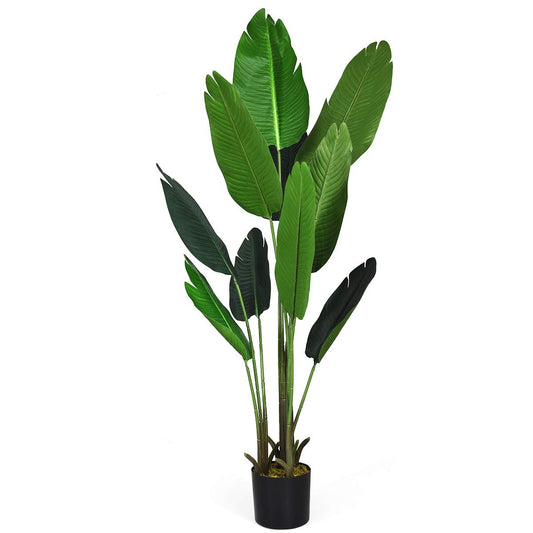COSTWAY 160cm Kunstpflanze Tropische Palme Künstliche Monstera Schlangenpflanze, Zimmerpflanze mit stabilem Topf & 10 Blättern, Pflanze Grün für Garten Büro Zimmer Dekoration