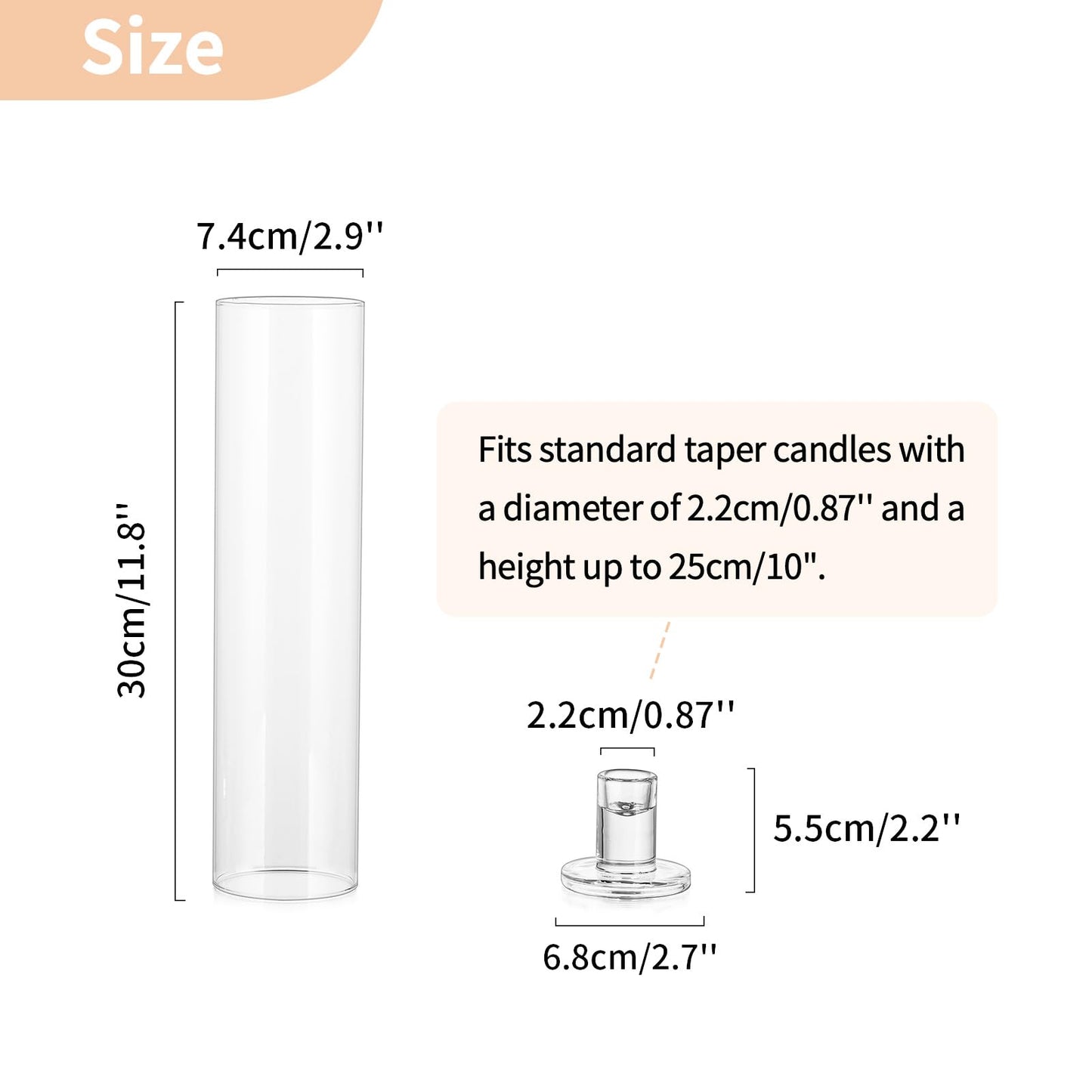 NUPTIO Glaszylinder für Kerzen Kerzenhalter Klarglas - Satz von 2 Kerzenständer Stabkerzen Stabkerzenhalter Groß Bodenlosen Zylinder Schatten Hochzeit Party Tisch Tafelaufsatz Dekor