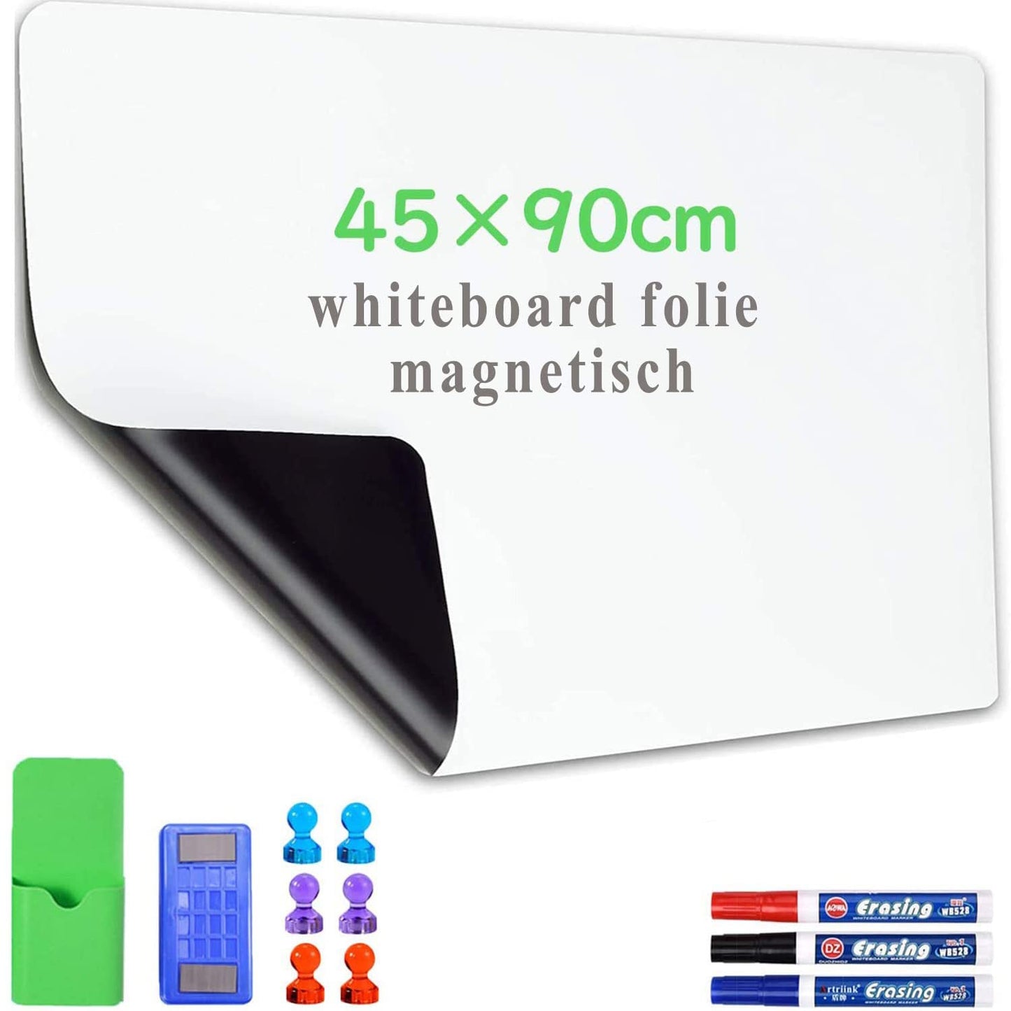 Lyzzxi Whiteboard Folie, 45 * 90cm Magnetisch Selbstklebend Weißwandtafel Folie, Whiteboard Sticker DIY, Inklusive Marker und Schwamm, Wandfolie für glatten Oberflächen in Schule Büro Haus