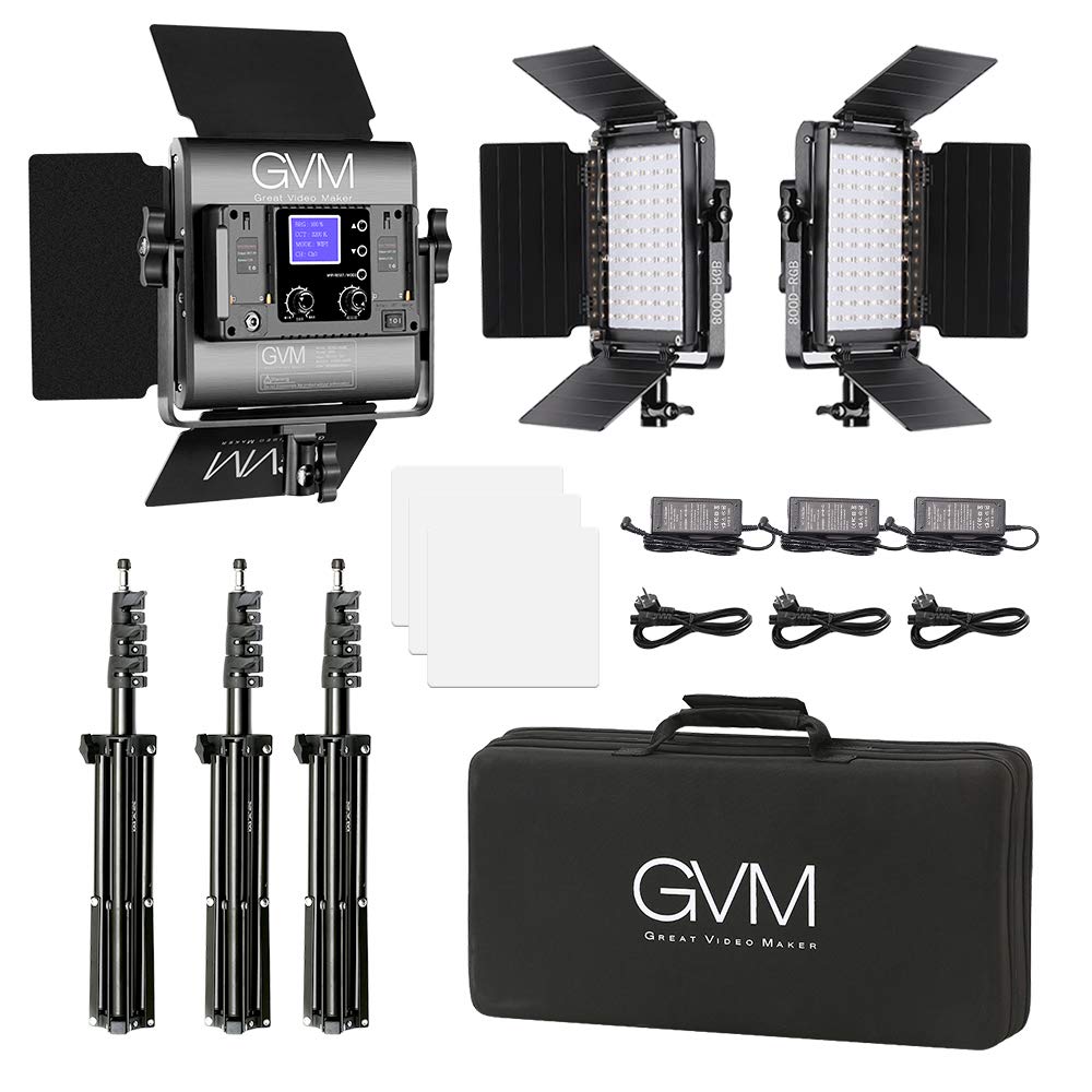 GVM RGB Videolicht mit Stativ, 800D APP-Steuerung Fotografie LED Dauerlicht, Dimmbar 3200K-5600K LED Videobeleuchtung für YouTube Video Fotografie Studioset Streaming Filmlicht Studiolicht videolampe