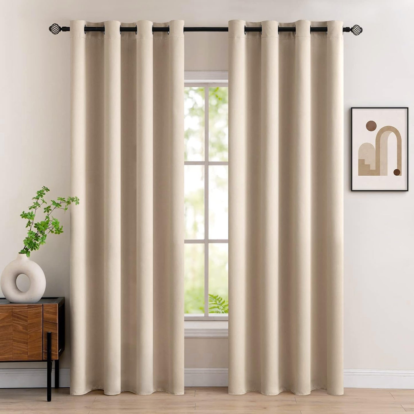 MIULEE Vorhänge Beige Blickdicht mit Ösen 225 CM Lang, Schöner Weicher Verdunklungsvorhänge zum Verdunkeln von Räumen, 2er Set Abdunkelnde Vorhänge Wohnzimmer Blickdichte Ösenvorhang Jeder H225 X B140