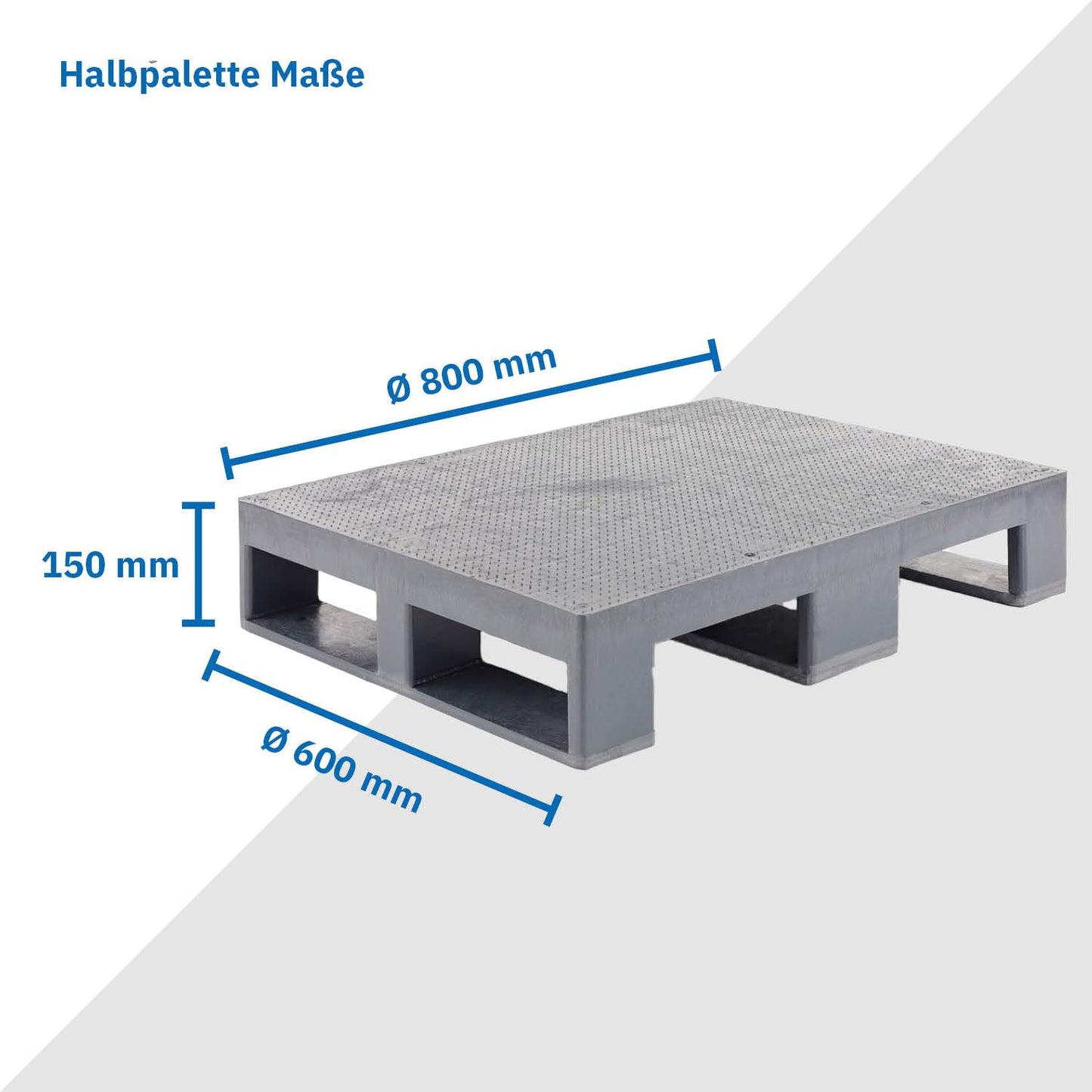 Kunststoff Halbpalette 80 x 60 im halben Europaletten-Maß | bis 2.500 kg statische Traglast | 3 Kufen | 800 x 600 mm | schwarz | ohne Holz (1, Anti-Rutsch-Oberfläche, schwarz)