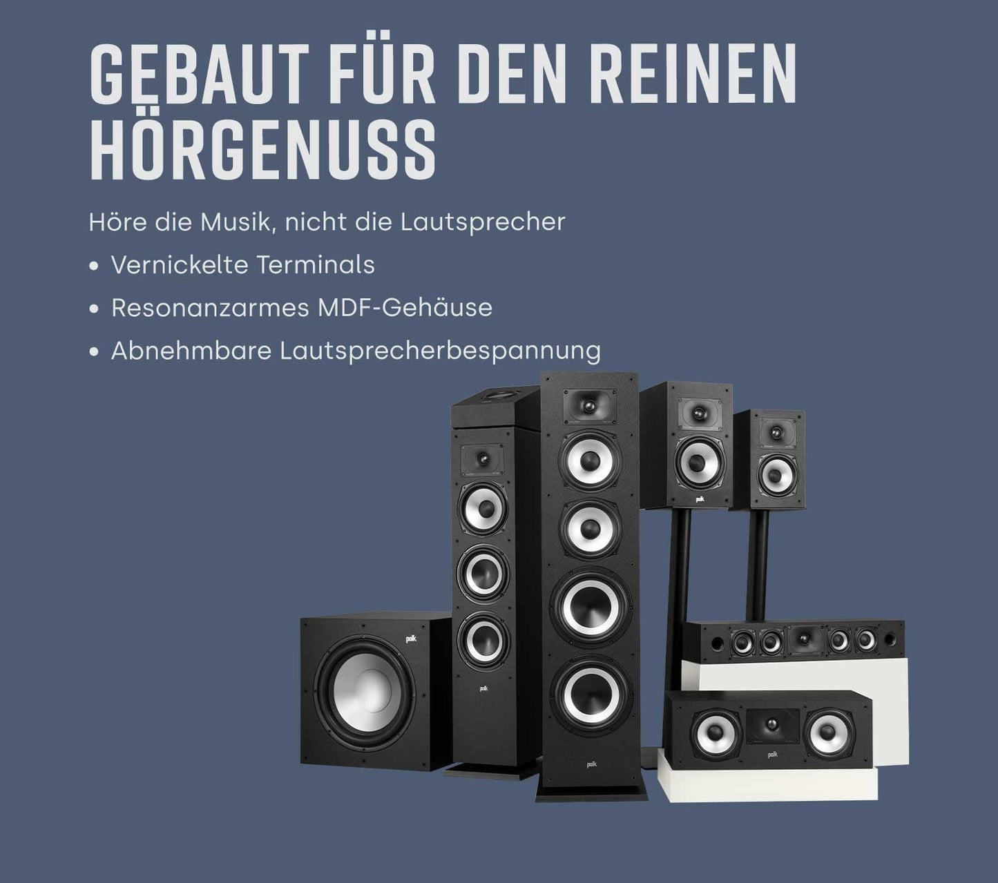 Polk Audio Monitor XT20 Regallautsprecher, Stereolautsprecher, Surround Lautsprecher, Hi-Res Zertifiziert, Dolby Atmos und DTS:X kompatibel, HiFi und Heimkino Lautsprecher (Paar), Schwarz