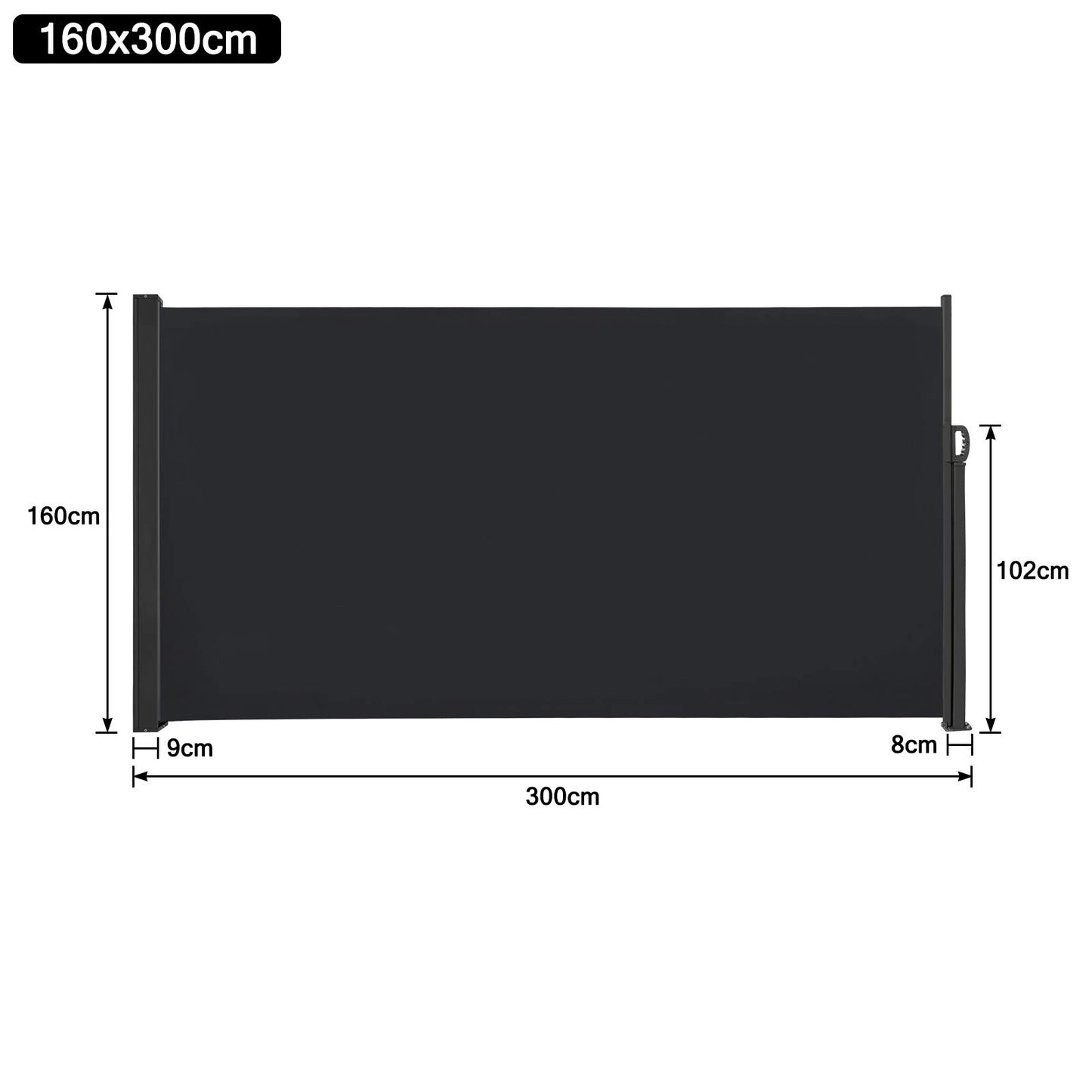 NAIZY Seitenmarkise 160x300cm Sichtschutz Balkon Ausziehbar Vertikalmarkise 100% Polyester & Alu Ständer Sichtschutzwand Blickdicht UV-Schutz Seitenrollo mit Griff für Balkon und Terrasse, Anthrazit