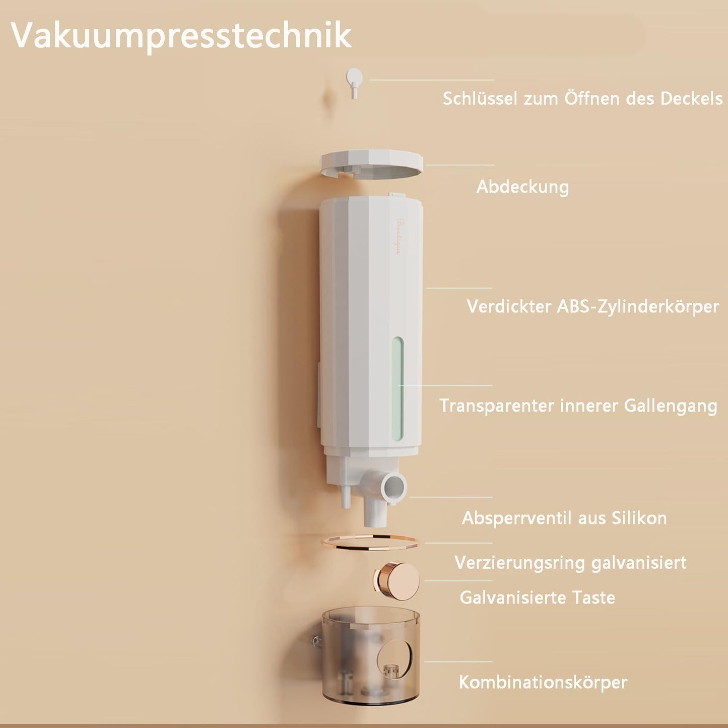 Seifenspender Wandbefestigung 2er Set – Ohne Bohren, 450 ml – Nachfüllbarer Duschgel- und Seifenspender mit transparentem Sichtfenster – Ideal für Badezimmer, Waschbecken und Dusche