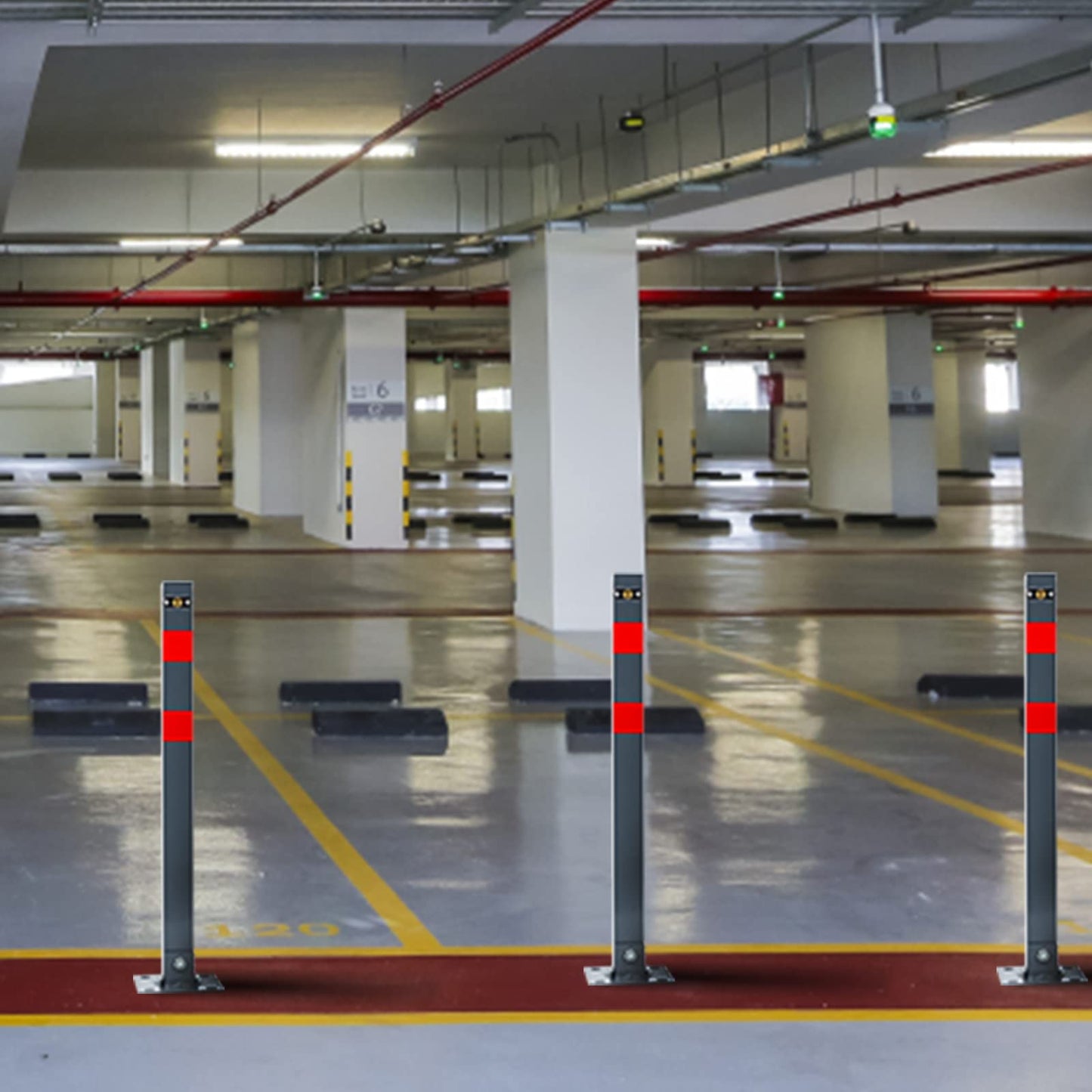 Ikodm 1 Stück Parkplatzsperre Klappbar Parkpfosten Absperrpfosten mit 3 Schlüssel mit Warnstreifen