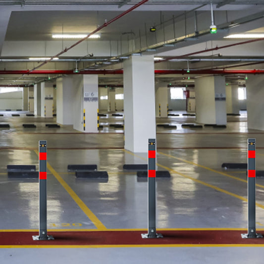 Ikodm 4 Stück Parkplatzsperre Klappbar Parkpfosten Absperrpfosten mit 12 Schlüssel mit Warnstreifen