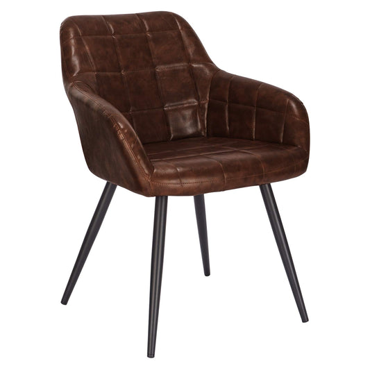 WOLTU Esszimmerstuhl 1 Stück Küchenstuhl Polsterstuhl Wohnzimmerstuhl Sessel mit Armlehnen, Sitzfläche aus Kunstleder, Metallbeine, Antiklederoptik, Dunkelbraun BH245dbr-1