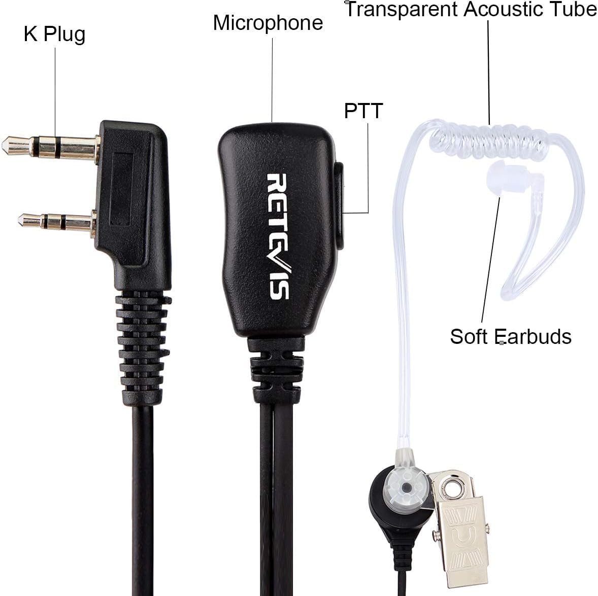 Retevis Funkgerät Headset Walkie Talkie Kopfhörer mit Schallschlauch Kompatibel mit JUCJET Walkie Talkie RT24 RT668 RT27 RT24V Baofeng UV 5R BF-88E BF-888S Kenwood Funkgerät Headset (2 Stück)