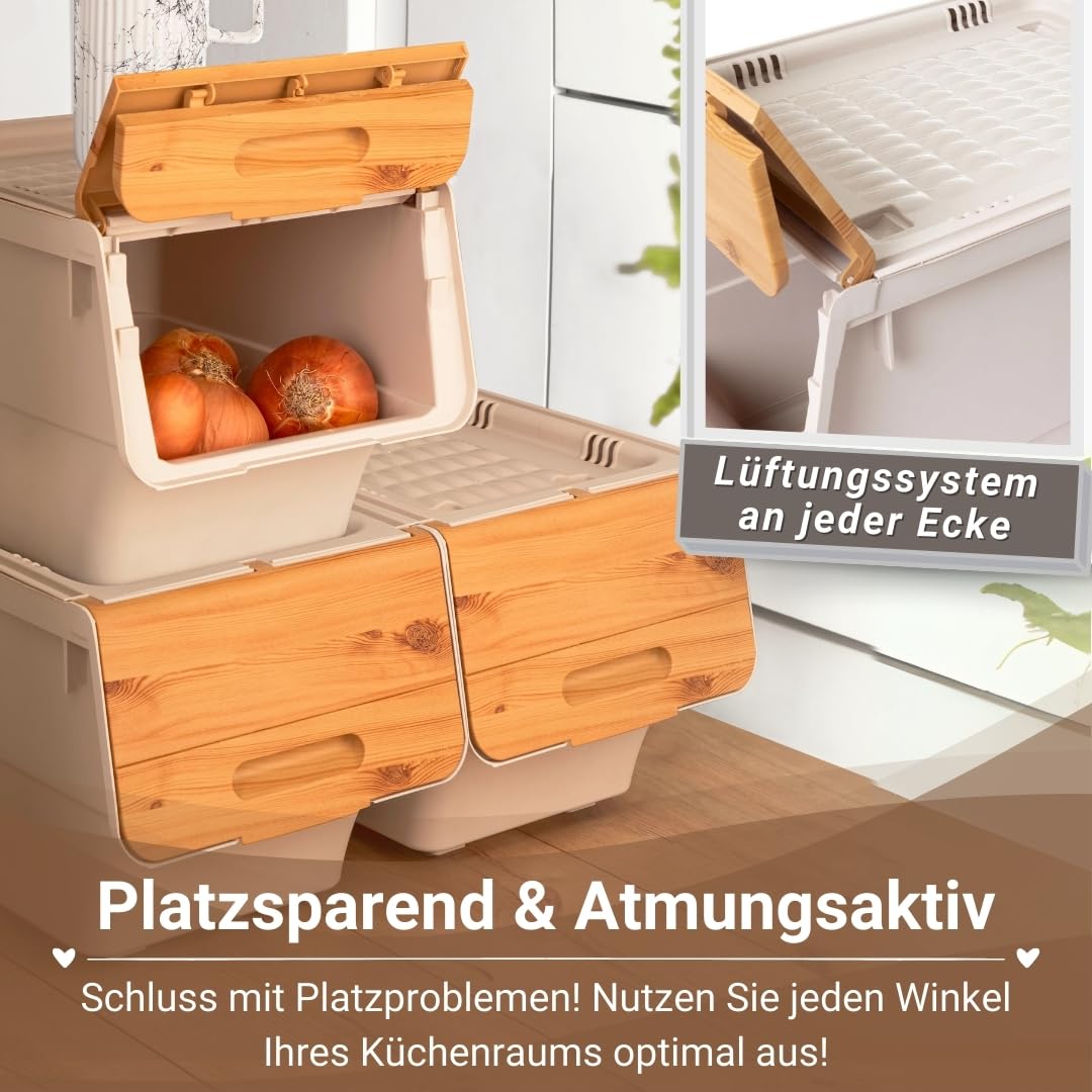 Parpalinam 12L Aufbewahrungsbox mit Deckel und Rollen, stapelbare Aufbewahrungsboxen, hochwertige Kartoffel Ordnungsboxen, BPA-freier und lebensmittelechter Organizer (Bambus/Beige)