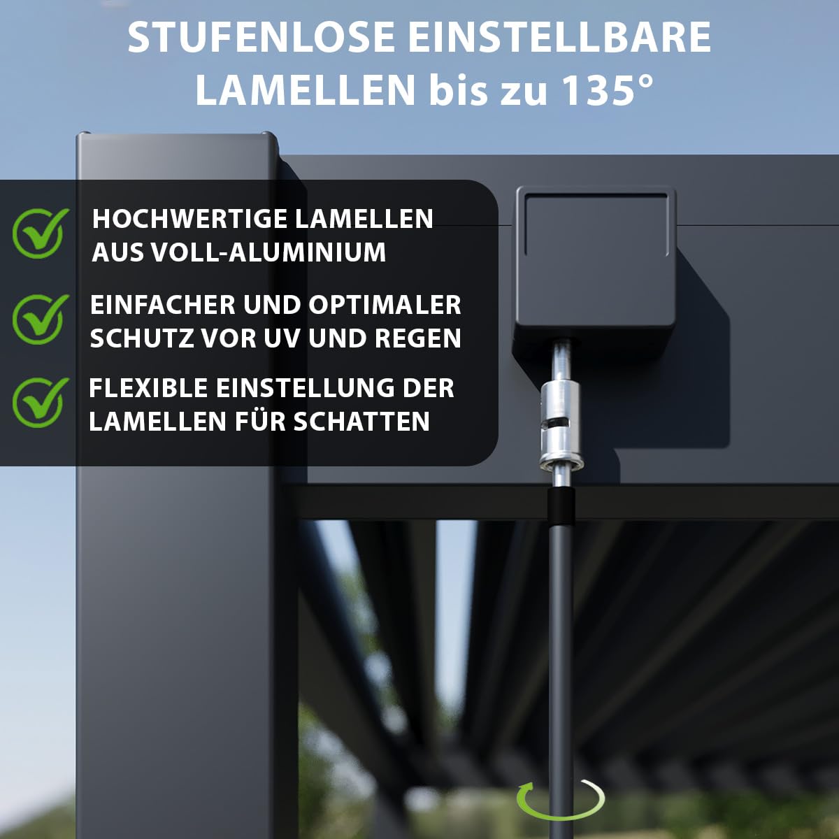 Weide Deluxe Pergola mit Lamellendach I Rostfreie & Robuste Voll-Aluminium Pavillon freistehend I Optimaler Schutz vor Sonne & Regen Dank verstellbaren Aluminium-Lamellen (Anthrazit, 3,6 x 5,3 M)