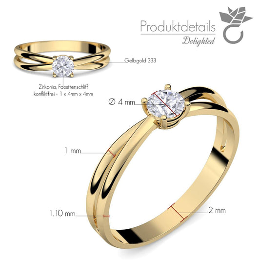Goldring Verlobungsringe Gold 333 GRATIS LUXUSETUI Goldring 333er Gold Ring echt von AMOONIC mit Zirkonia Stein Goldring Gelbgold wie Verlobungsring Ring Diamantring Solitär FF386GG333ZIFA54
