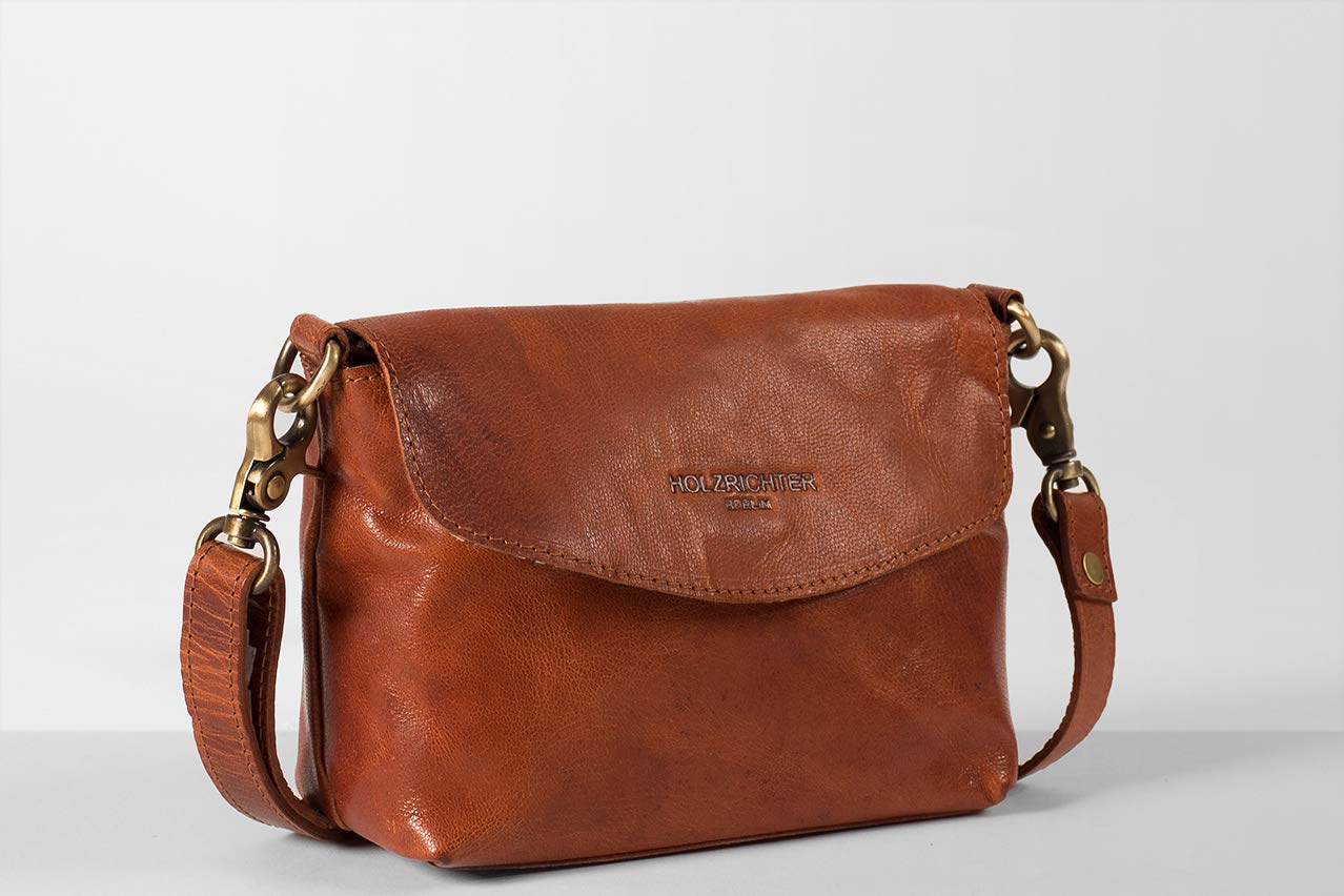 Holzrichter Berlin Umhängetasche No 1-1 (S) cognac-braun - Kleine Handtasche für Damen handgefertigt aus Premium-Leder…