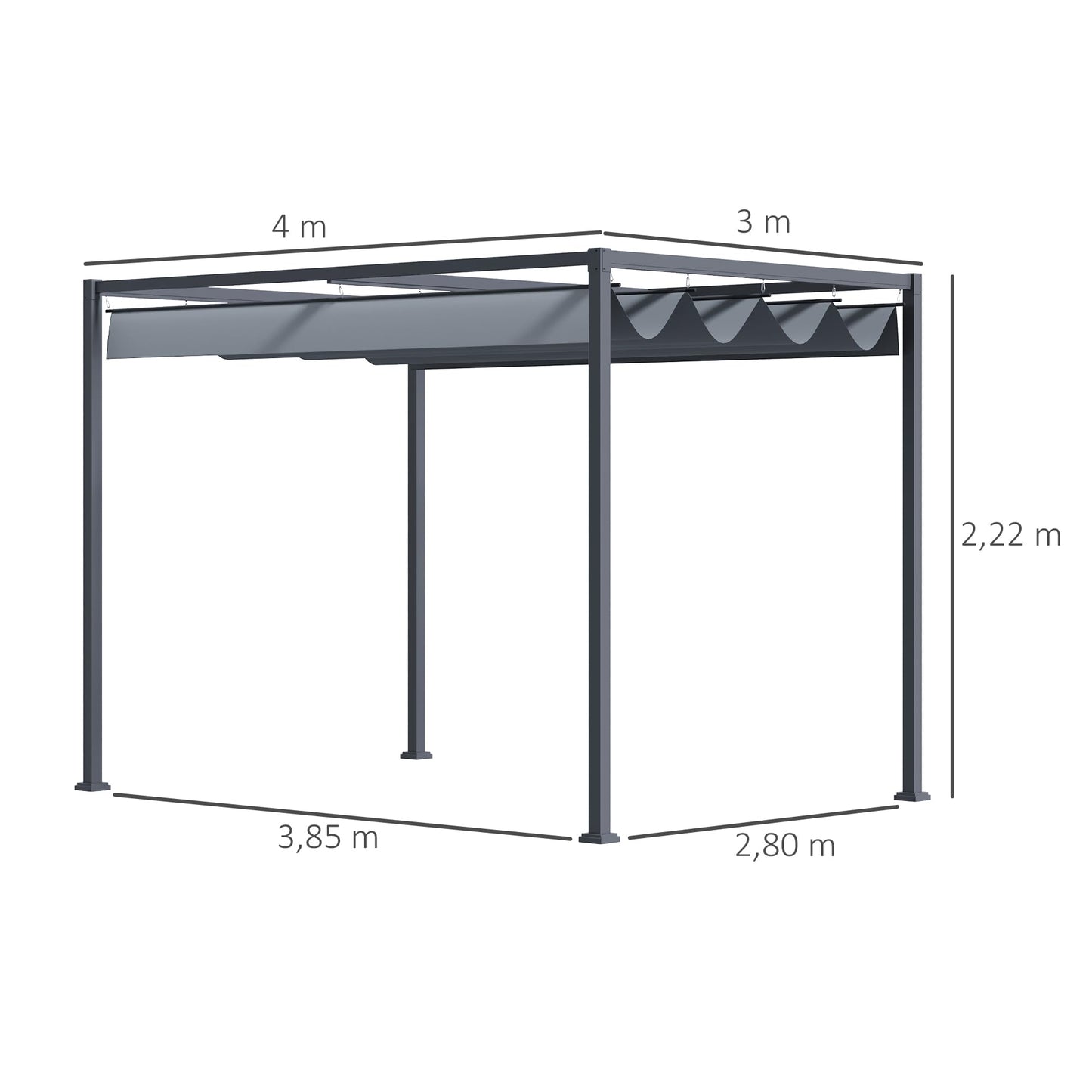 Outsunny Pergola 4x3m Garten Pavillon, Terrassendachung aus Stahl, Gartenpavillon mit verstellbares Dach, Freistehend, Sonnenschutz für Terrasse und Garten, Dunkelgrau