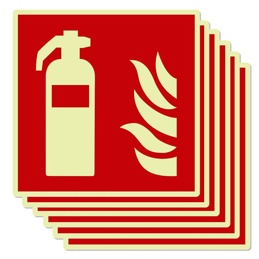 Mumjooyi 6 Stück Feuerlöscher Schild Feuerlöscher PVC Starker Kleber Hochwertiges Hinweisschild Feuerlöscher Nachleuchtend Selbstklebend 14,5 x 14,5CM (6 Stück Feuerlöscher Schild)