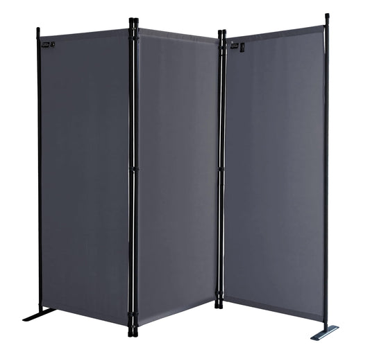 QUICK STAR Paravent 3 Teilig 170 x 165 cm Stoff Raumteiler Trennwand Balkon Sichtschutz Stellwand Faltbar Grau