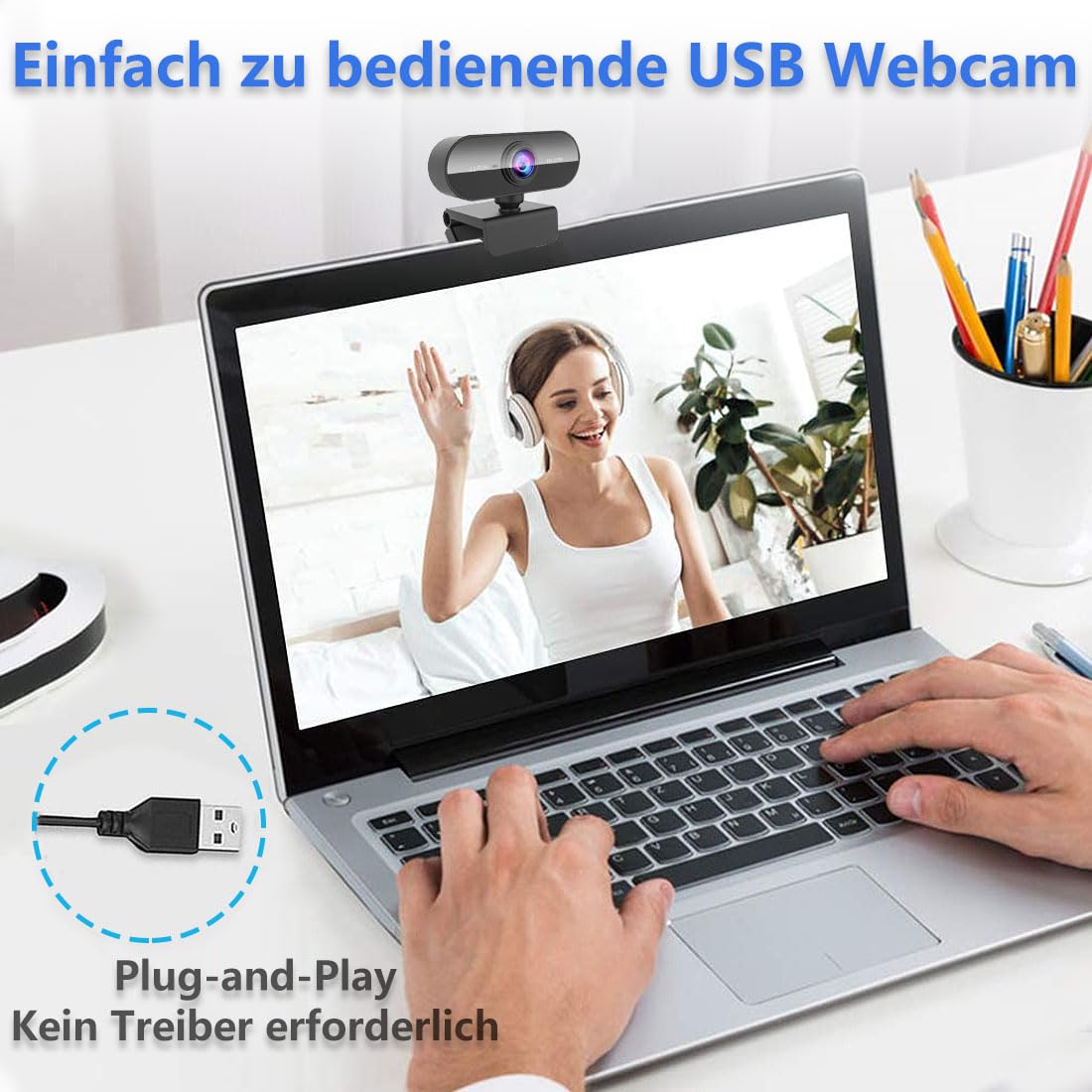 DDKJ Webcam mit Mikrofon,1080P Full HD Kamera PC Laptop,USB Web Cam Plug&Play,Externe Streaming Camera,Mini Facecam Videokonferenz Face Cam für Computer MacBook Microsoft Teams Gaming Meeting Live