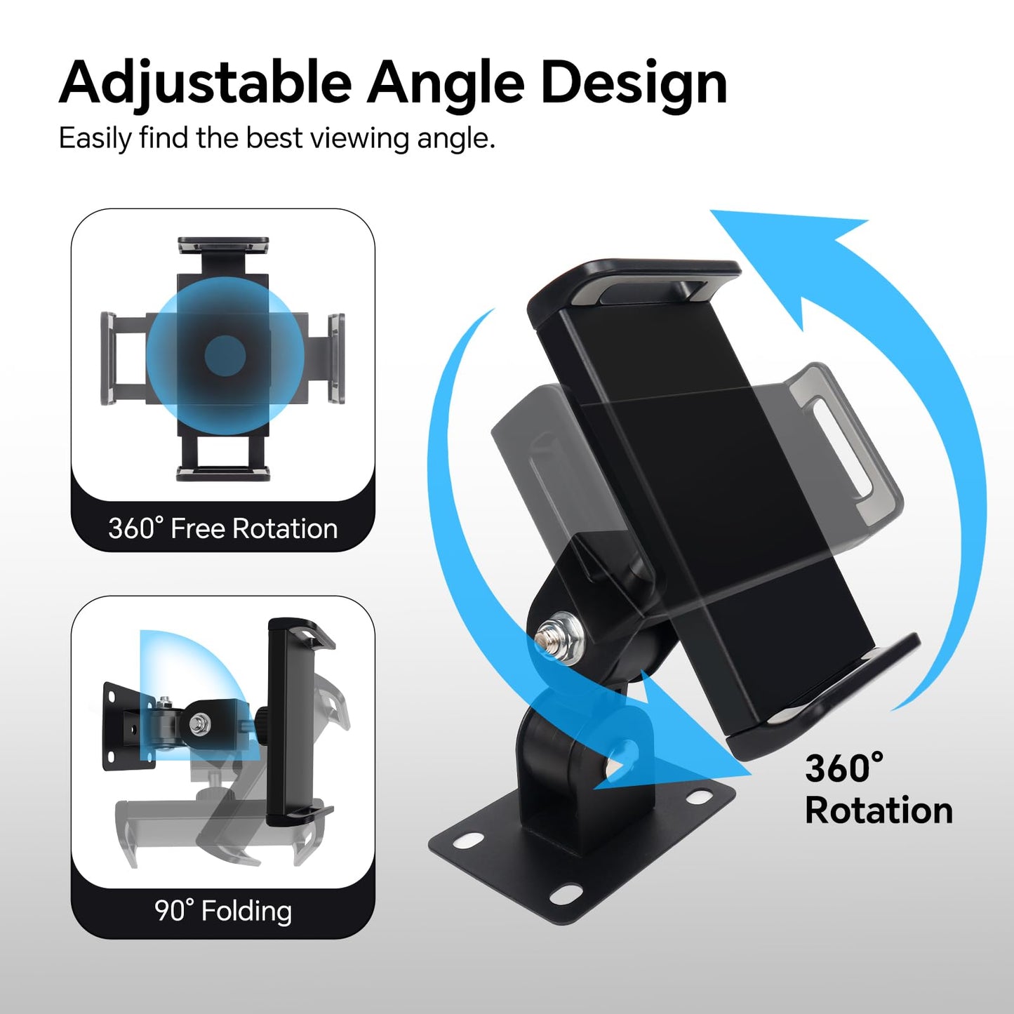 SUNNINGUP Tablet Wandhalterung, Metall iPad Wandhalterung für 4,7"-12.9" Tablet iPad Phone, 360° Drehbare und Stabile iPad Wandhalterung für Küche, Bad, Lager, Schlafzimmer und Lesezimmer