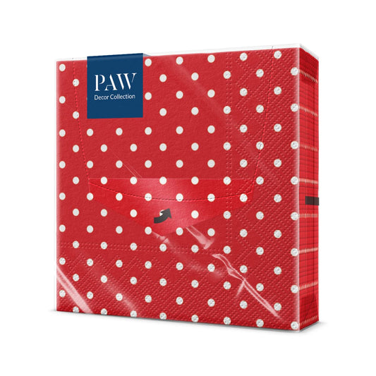 33 x 33 cm 3-lagige Servietten. 20 Stück. Gedruckt mit wasserbasierten Farben. Punkte - Rot. Perfekt für Valentinstag, Geburtstag, Gartenparty, Familienfeste, Picknick.