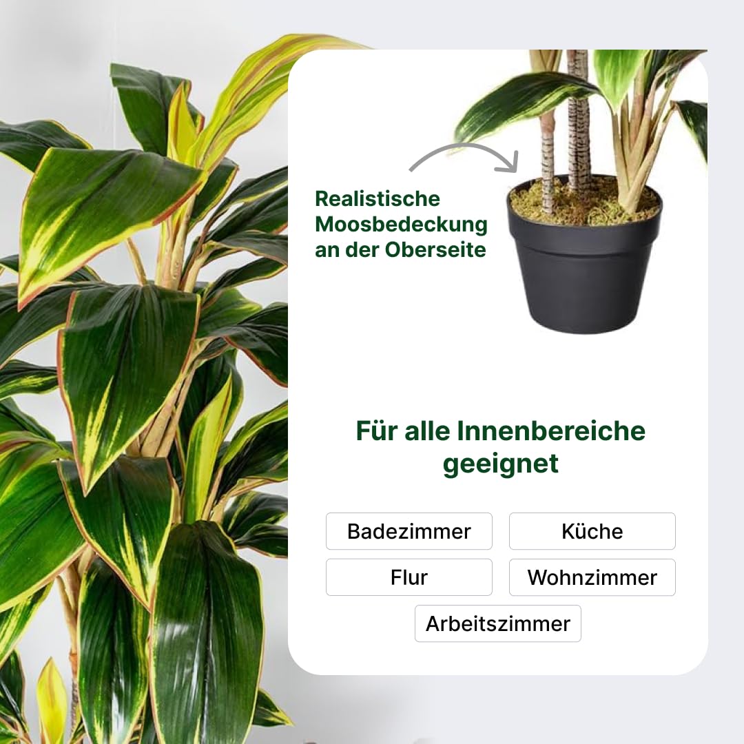 HTT Decorations - Kunstpflanze/künstliche Keulenlilie/Cordyline - Zimmerpflanzen - Grünpflanze - Groß - Höhe 100 cm