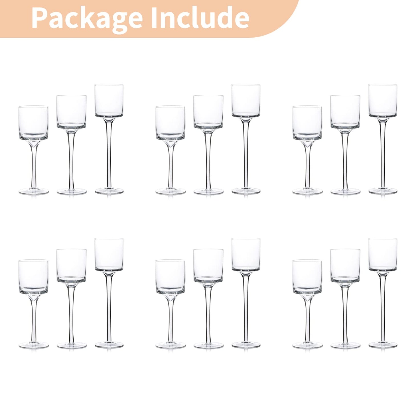 Nuptio 6 Sätze (18 Stück)Teelicht-kerzenhalter Glas-kerzenhalter Teelichthalter Hohe Elegante Kerzenständer Säule für Hochzeit Zu Hause Weihnachts-kaminsims-partys Tischdekoration Einweihungsgeschenk