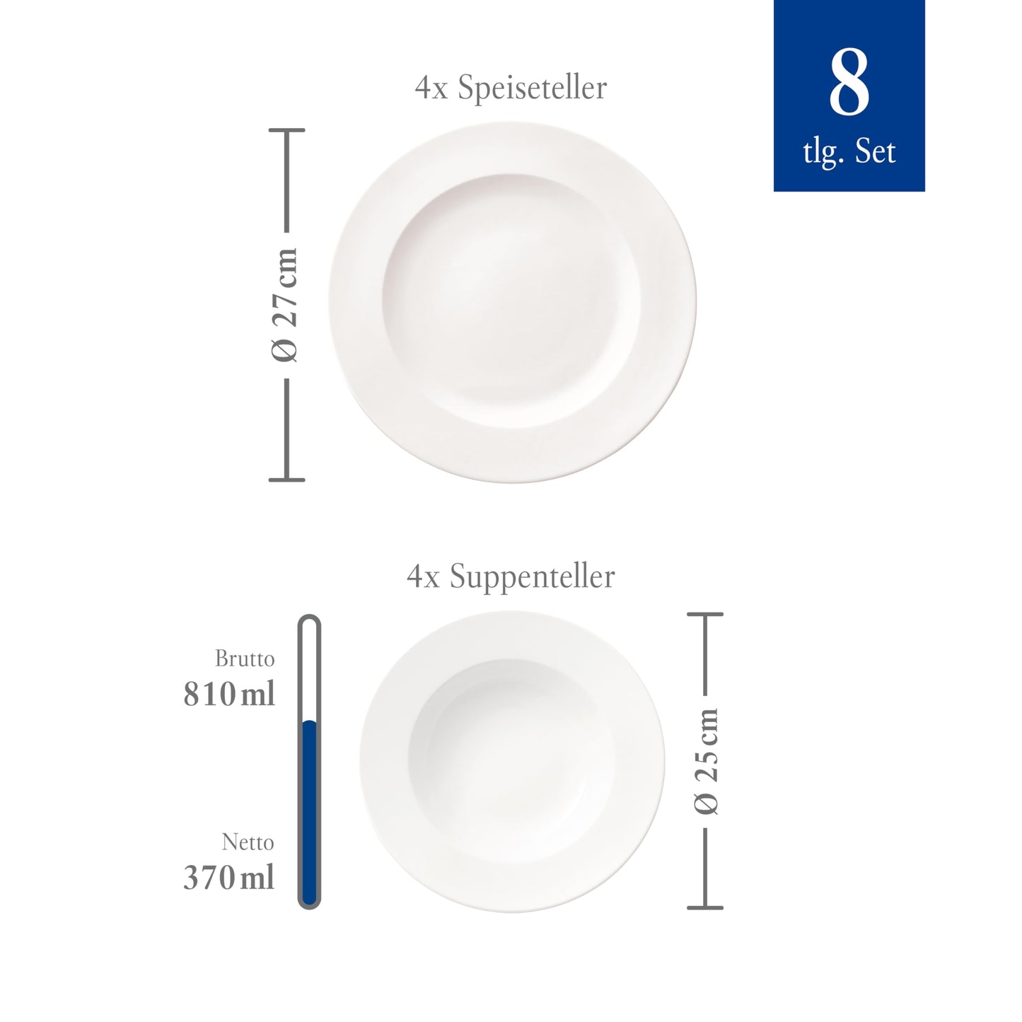 Villeroy & Boch – For Me Dinner Set 8 Teilig Weiß, Spülmaschinenfest, Mikrowellensicher, Mit Speisetellern Und Suppentellern, Geschirr, Geschirrset, Teller Set, Service, Premium Porzellan