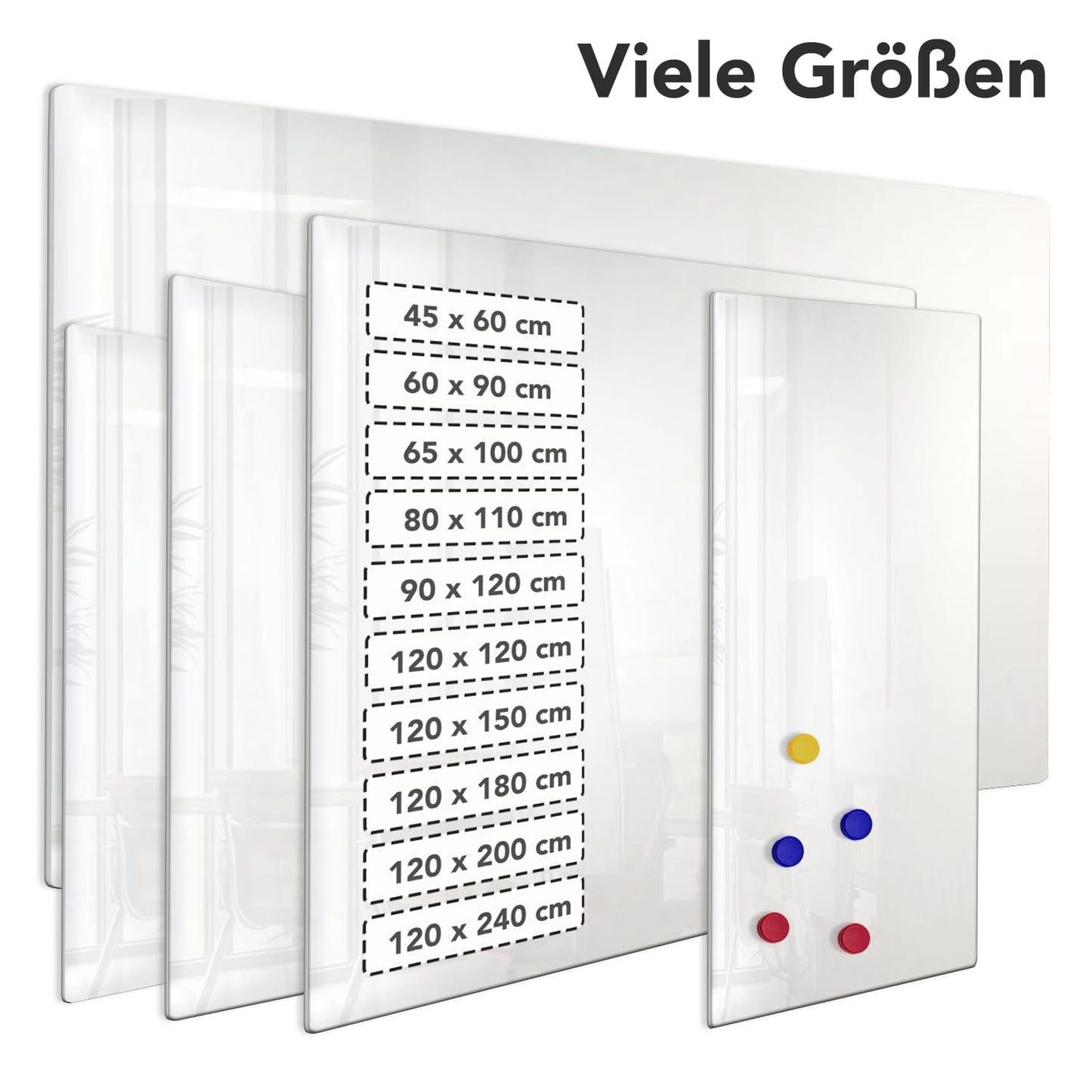 Premium Magnettafel aus Glas, Whiteboard rahmenlos, Pinnwand magnetisch, Glastafel inkl. 5 Magnete, Magnetwand beschreibbar, Wandtafel, Memoboard (120 x180 cm)