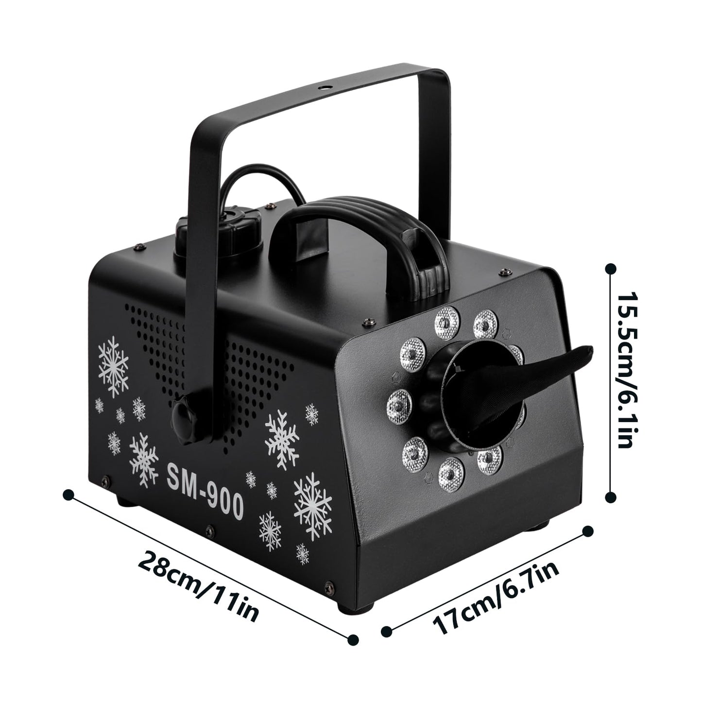 900W Schneemaschine Schneekanone mit 12 LED RGB Lichtern und 3 Beleuchtungsmodi, Weiße Schneeflocken Maschine mit Fernbedienungen für Halloween, Weihnachten, Hochzeit, Partys