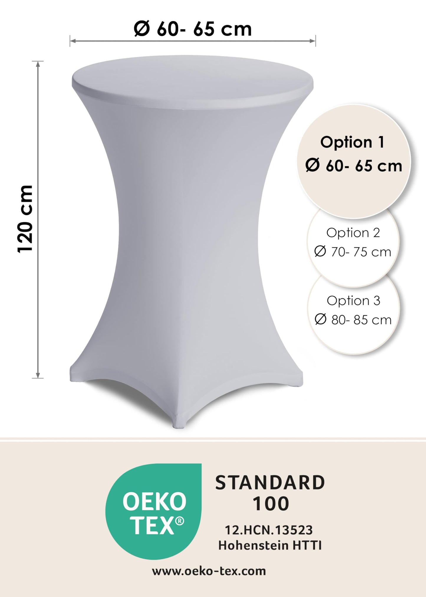 Gräfenstayn 2er-Set Stretch Stehtischhusse Diana mit Öko-Tex Siegel, Verstärkung im Fußbereich Ø60-65cm / Ø70-75cm / Ø80-85cm (Grau, Ø60-65cm)