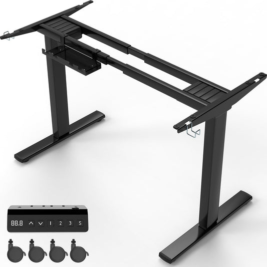 Homall schwarzes höhenverstellbares Tischgestell mit 2 Motoren, 73-120 cm, Antikollision, im Homeoffice aufgestellt.
