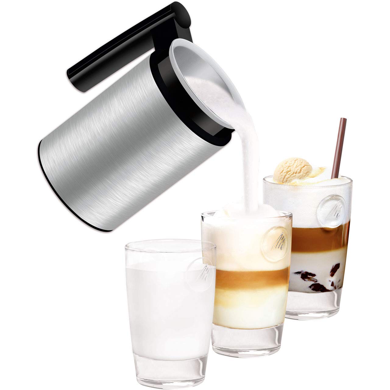 Melitta, Milchschäumer, Für kalte und warme Milch, Antihaftbeschichteter Behälter, CREMIO, Edelstahl, 1014-03, 215638