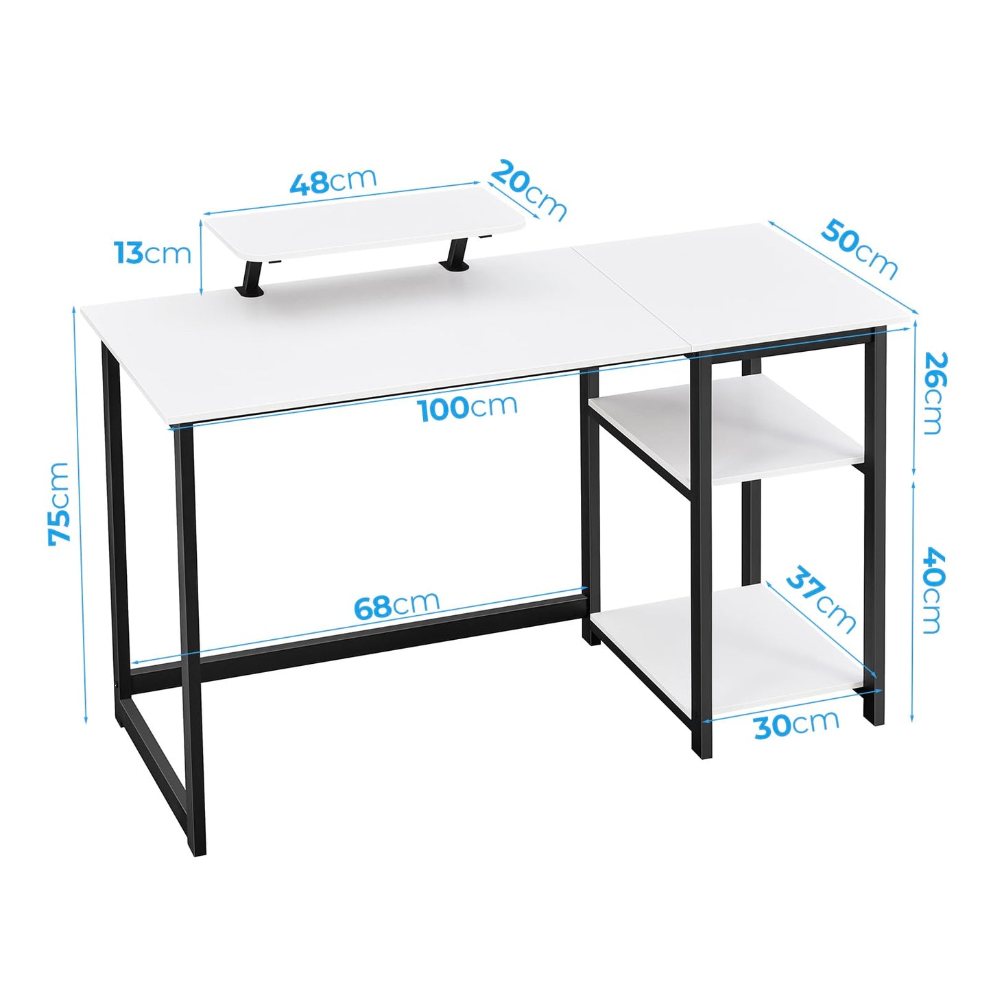 GreenForest Kleiner Schreibtisch Weiß, Bürotisch Schreibtisch mit Stauraum, 100cm Computertisch PC Schreibtisch Klein Weiß mit Monitorständer für Home Office