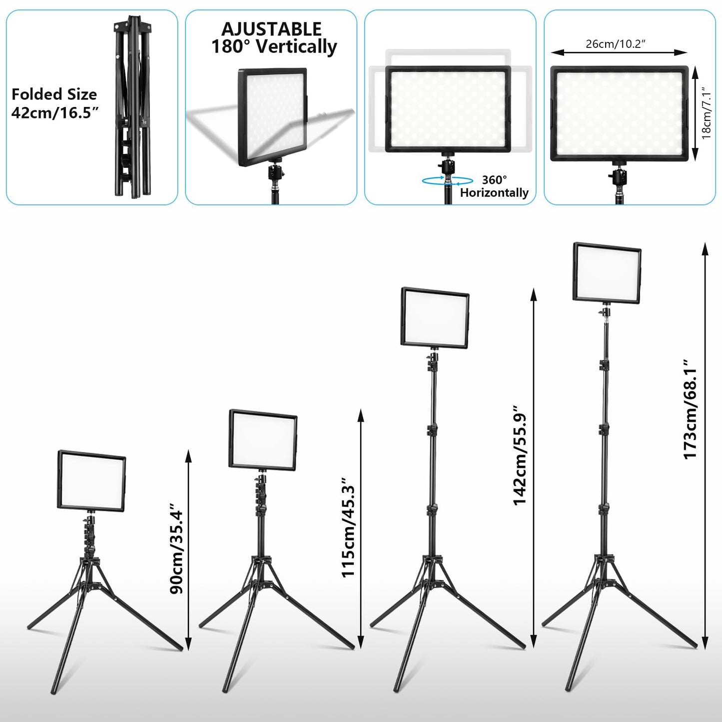 Ci-Fotto LED-Dauerlicht 2-Pack, Zweifarbig 2800-6500K Dimmbares USB Foto-Videoleuchte, 173cm Fotografie-Beleuchtungsset mit Stativständer für Studios, YouTube TikTok Videoaufnahmen, Spiele-Streaming