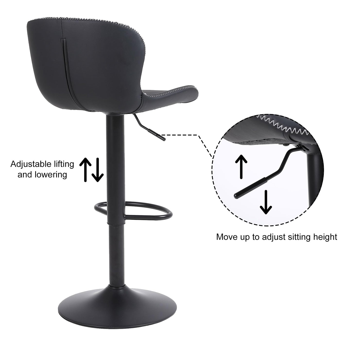 Youhauchair Barhocker 2er Set, Barhocker Höhenverstellbar aus PU-Leder, wasserdicht und verschleißfest, Barhocker mit Lehne, Drehbarer bar Stool, modern, Schwarz