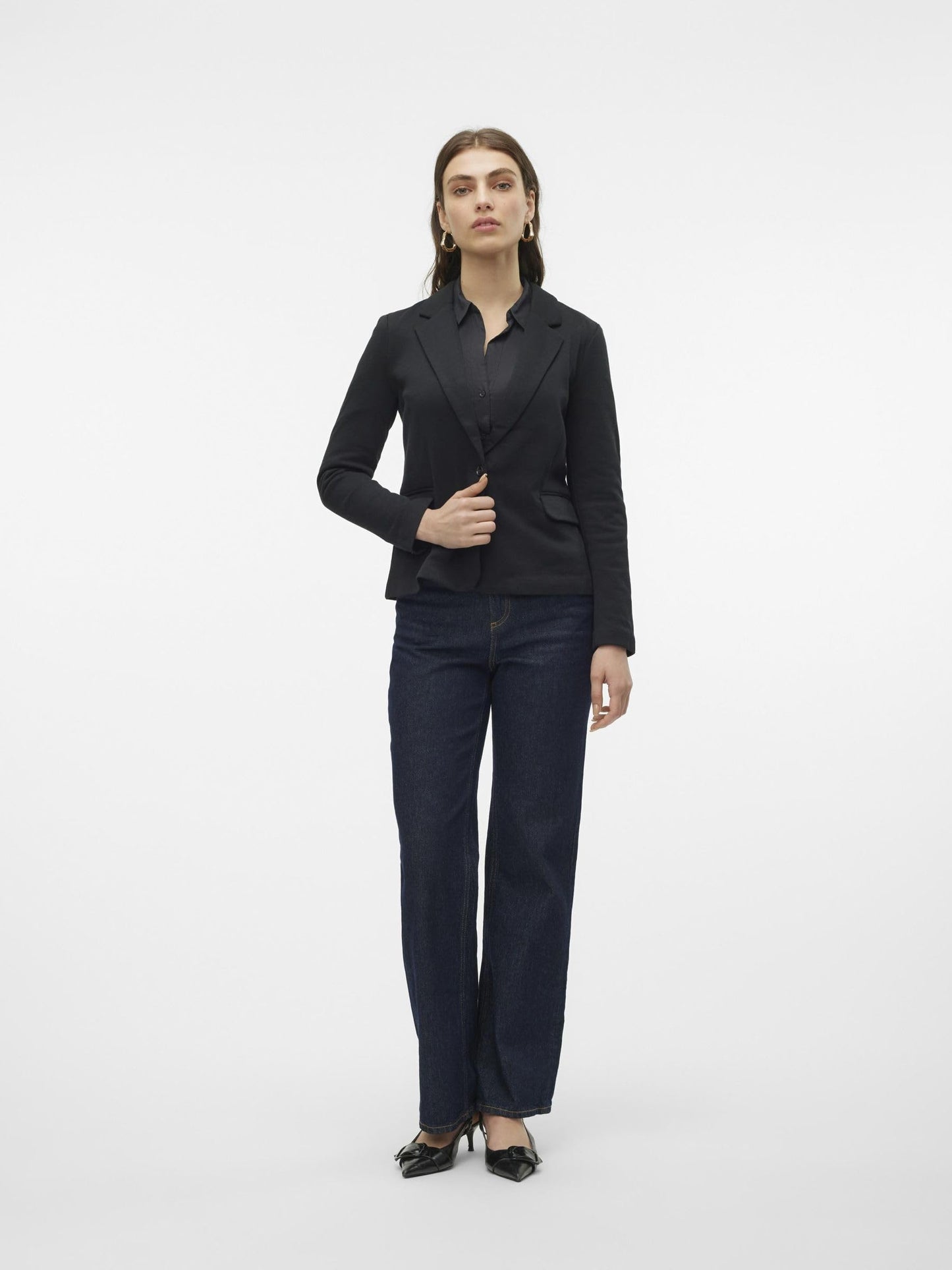 VERO MODA Blazer Eleganter Basic Langarm Cardigan Business Jacke Mantel Shacket VMJULIA, Farben:Schwarz,Größe Damen:36 / S