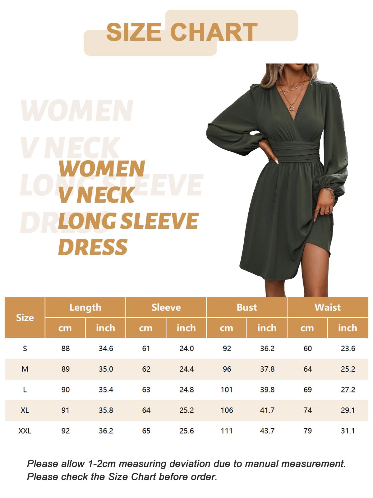 LIAMERHE Damen Elegant Kleid Langarm V-Ausschnitt Casual Kleider A-Linie Winterkleider Blumenmuster Minikleid Freizeitkleider Herbst Winter Laternenärmeln Kleid Partykleid Grün XL